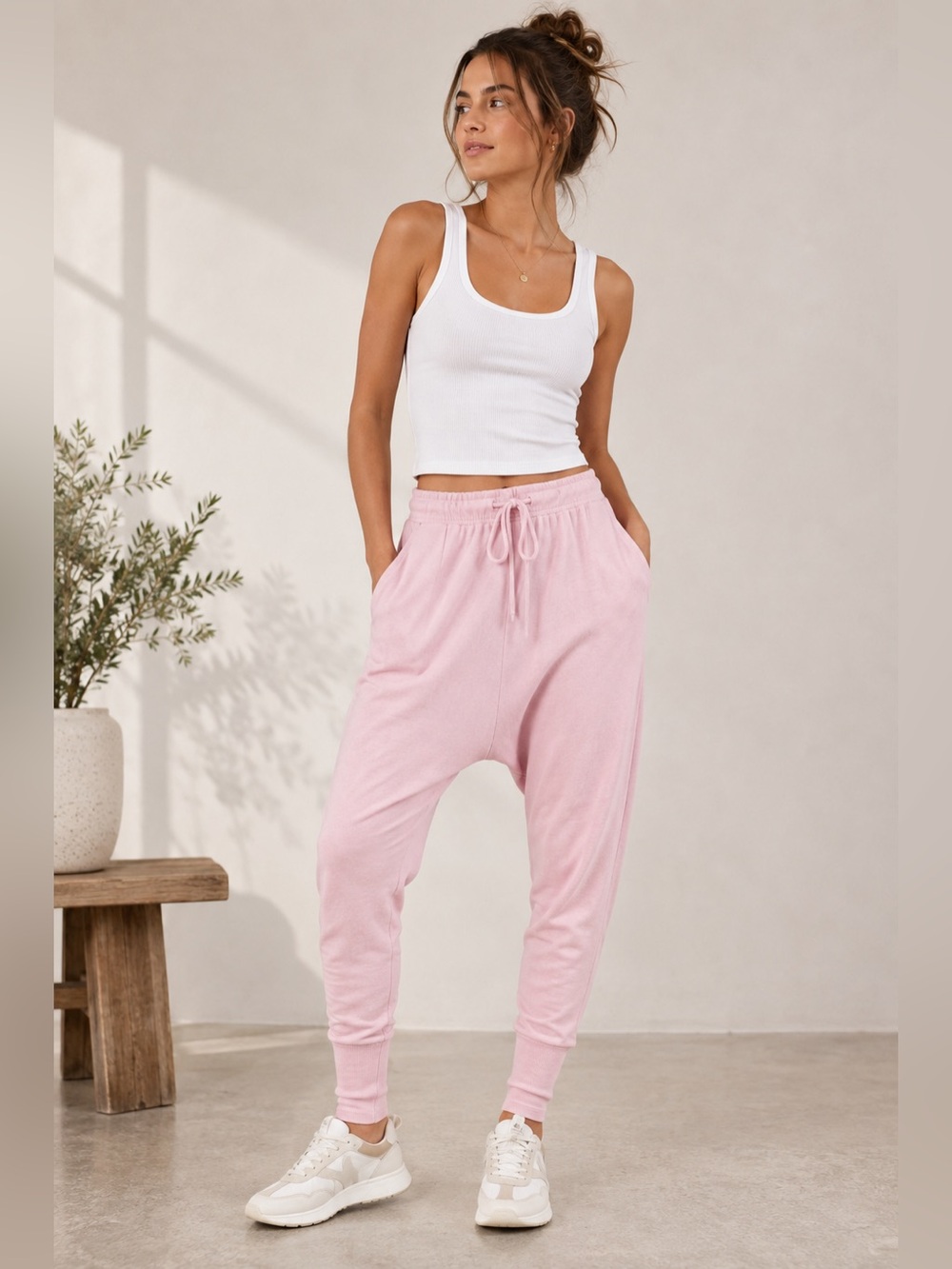 Free People Cozy All Day Harem Jogger Pants Pink NWT Large